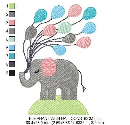 Elephant embroidery designs - animal embroidery design machine embroidery pattern - baby embroidery file - kid embroidery Balloon embroidery Marcia Embroidery