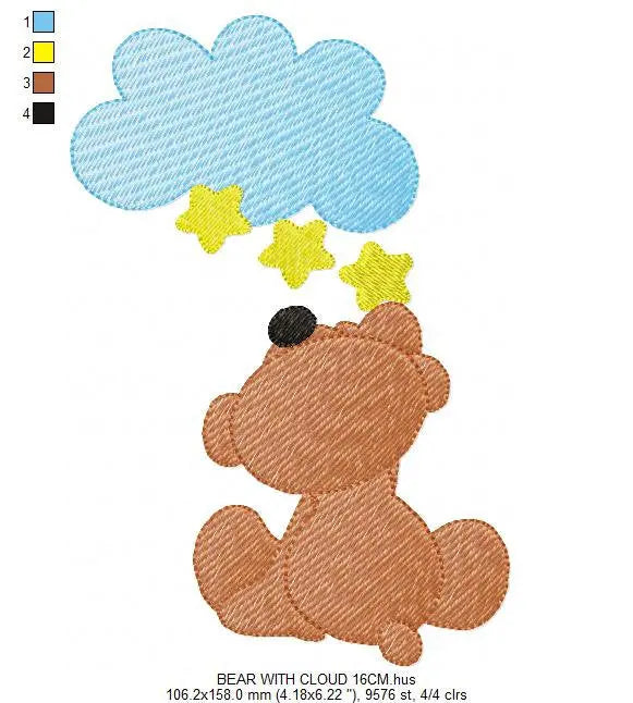 Bear embroidery designs - Cloud embroidery design machine embroidery pattern - bear applique design - Teddy embroidery sky embroidery stars Marcia Embroidery