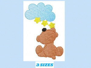 Bear embroidery designs - Cloud embroidery design machine embroidery pattern - bear applique design - Teddy embroidery sky embroidery stars