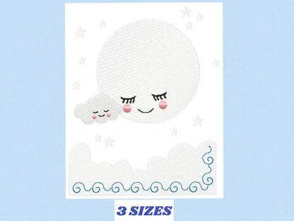 Cloud embroidery design - Moon embroidery design machine embroidery pattern - baby boy embroidery file - night sky embroidery filled design Marcia Embroidery