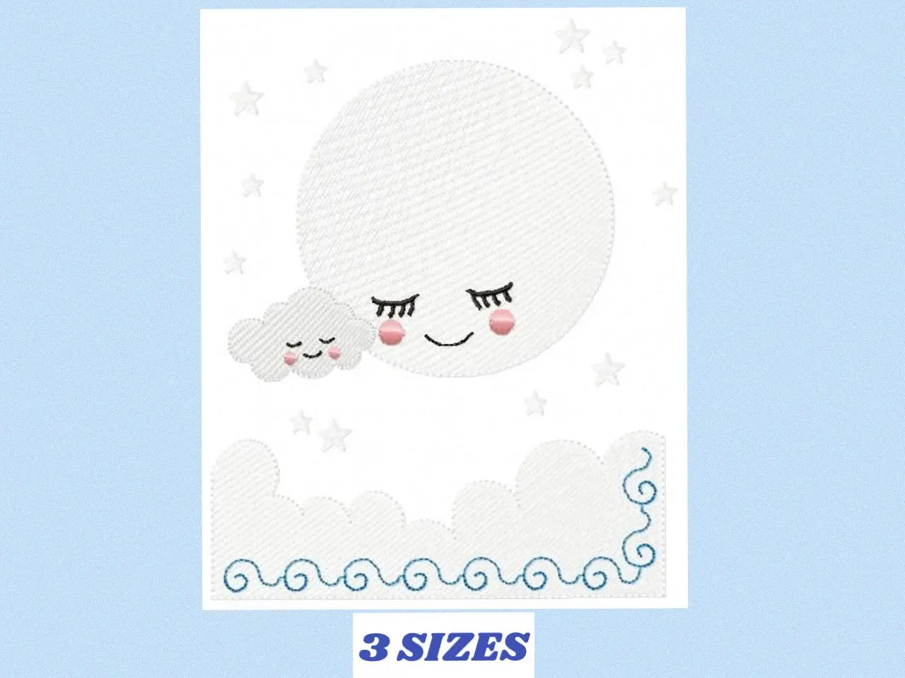 Cloud embroidery design - Moon embroidery design machine embroidery pattern - baby boy embroidery file - night sky embroidery filled design Marcia Embroidery