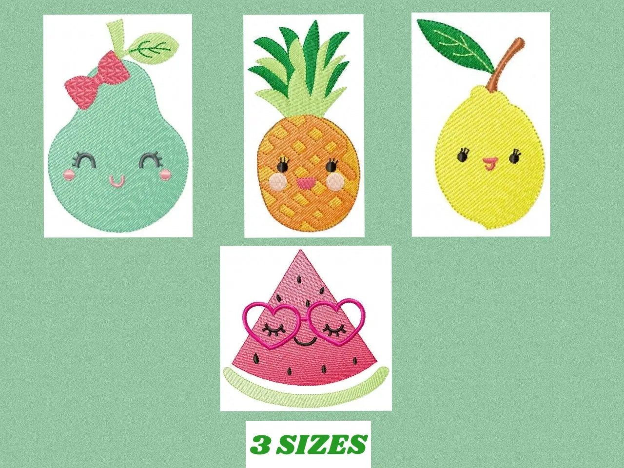 Fruit embroidery design machine embroidery Watermelon embroidery file Pineapple embroidery Pear embroidery Lemon embroidery Fruit with face Marcia Embroidery