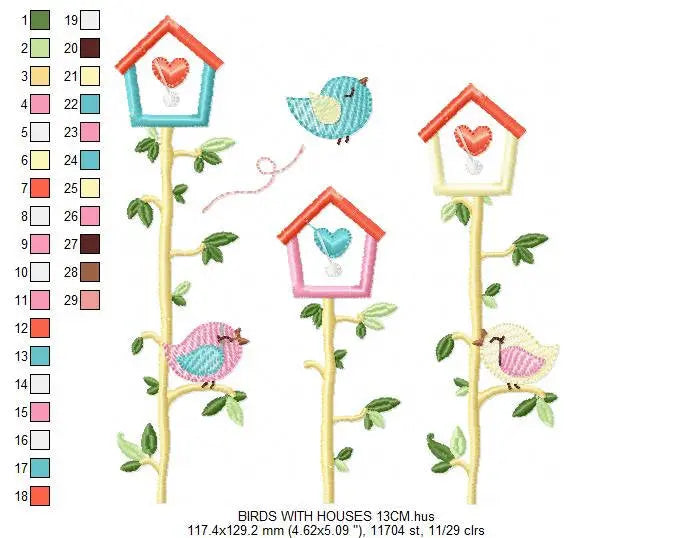 Bird embroidery designs - Birdhouse embroidery design machine embroidery pattern - instant download - bird applique design girl embroidery Marcia Embroidery