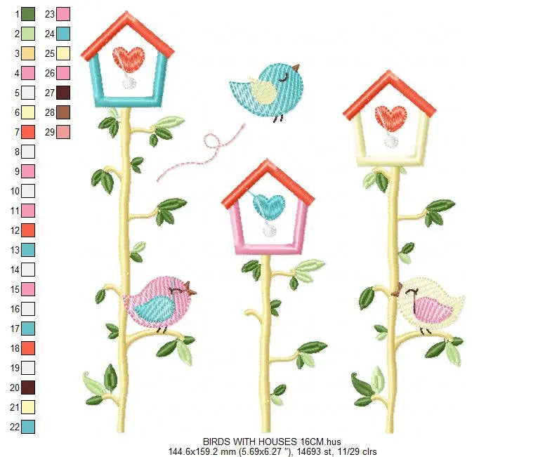 Bird embroidery designs - Birdhouse embroidery design machine embroidery pattern - instant download - bird applique design girl embroidery Marcia Embroidery