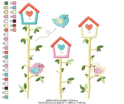 Bird embroidery designs - Birdhouse embroidery design machine embroidery pattern - instant download - bird applique design girl embroidery Marcia Embroidery