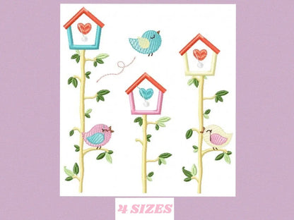 Bird embroidery designs - Birdhouse embroidery design machine embroidery pattern - instant download - bird applique design girl embroidery Marcia Embroidery