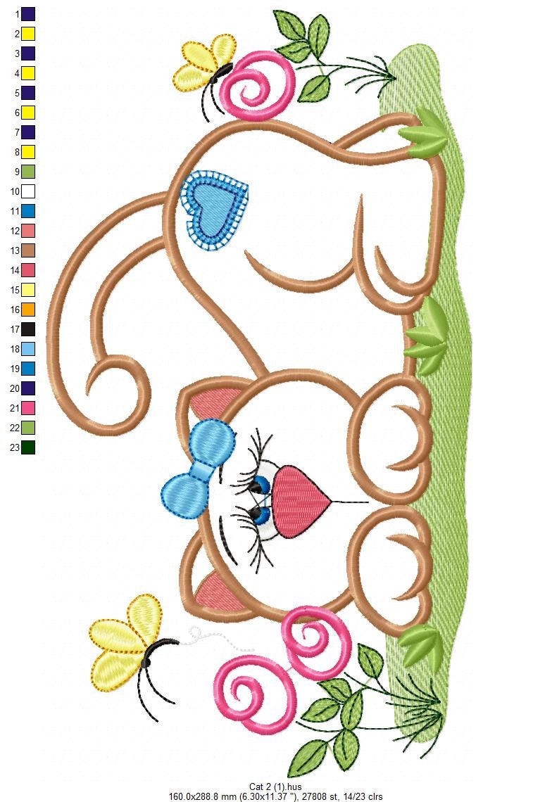 Cat embroidery design - Animal embroidery designs machine embroidery pattern - Kitty embroidery file - girl embroidery cat applique design