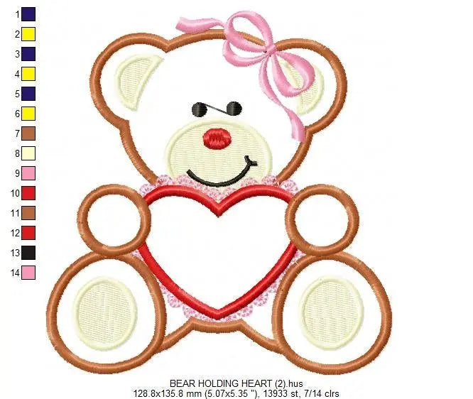 Bear with heart embroidery designs - Teddy bear embroidery design machine embroidery pattern - Baby Girl embroidery - bear applique design Marcia Embroidery