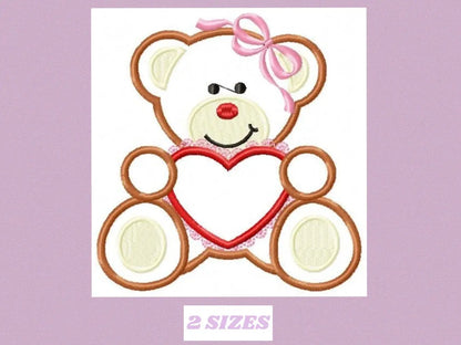 Bear with heart embroidery designs - Teddy bear embroidery design machine embroidery pattern - Baby Girl embroidery - bear applique design Marcia Embroidery