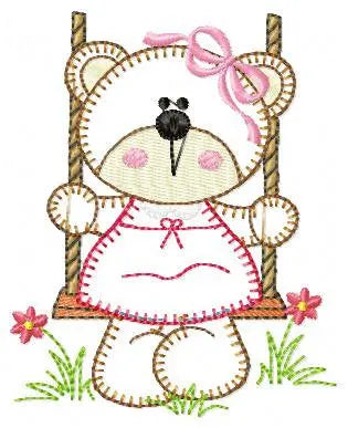 Bear embroidery designs - Baby girl machine embroidery pattern - Bear in swing - Female bear applique design - Instant digital download pes Marcia Embroidery