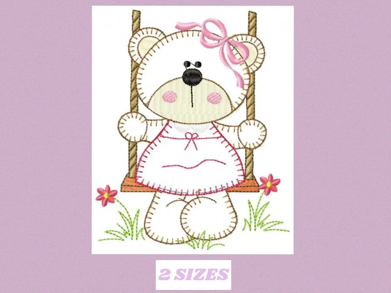 Bear embroidery designs - Baby girl machine embroidery pattern - Bear in swing - Female bear applique design - Instant digital download pes Marcia Embroidery