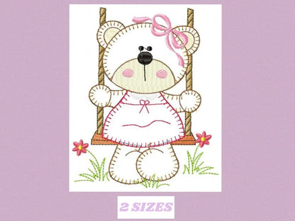 Bear embroidery designs - Baby girl machine embroidery pattern - Bear in swing - Female bear applique design - Instant digital download pes Marcia Embroidery