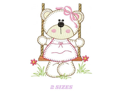 Bear embroidery designs - Baby girl machine embroidery pattern - Bear in swing - Female bear applique design - Instant digital download pes Marcia Embroidery