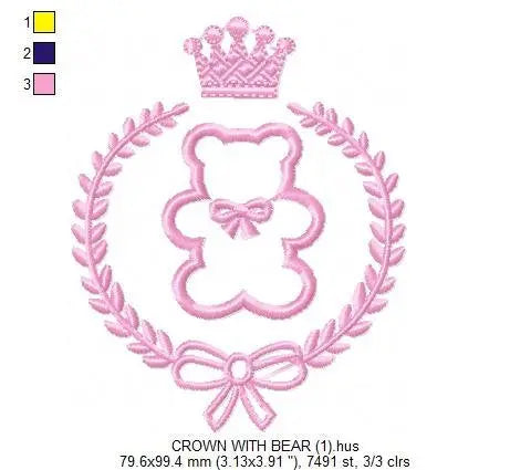 Bear embroidery designs - Laurel frame with baby bear machine embroidery pattern - wreath king bear applique - Instant digital download pes Marcia Embroidery