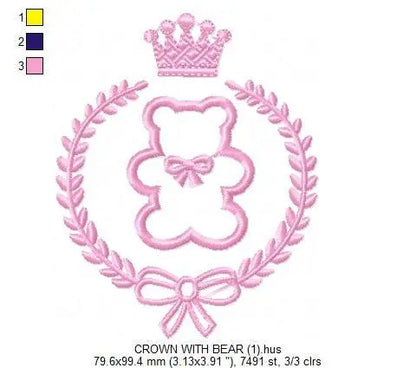 Bear embroidery designs - Laurel frame with baby bear machine embroidery pattern - wreath king bear applique - Instant digital download pes Marcia Embroidery