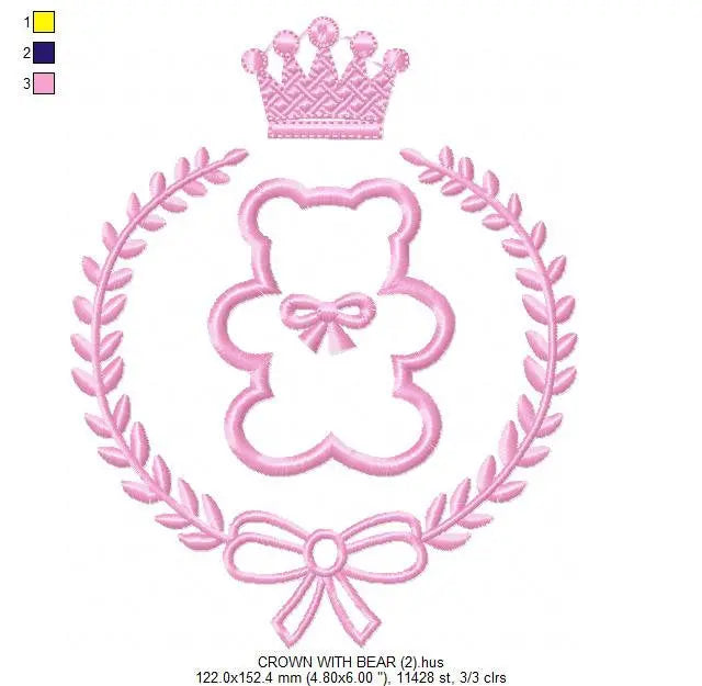 Bear embroidery designs - Laurel frame with baby bear machine embroidery pattern - wreath king bear applique - Instant digital download pes Marcia Embroidery