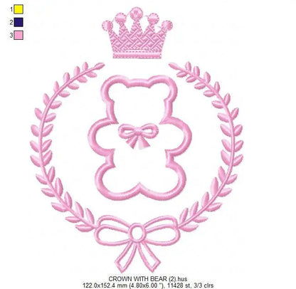 Bear embroidery designs - Laurel frame with baby bear machine embroidery pattern - wreath king bear applique - Instant digital download pes Marcia Embroidery