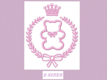 Bear embroidery designs - Laurel frame with baby bear machine embroidery pattern - wreath king bear applique - Instant digital download pes Marcia Embroidery