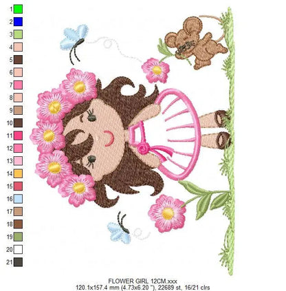 Baby girl embroidery designs - Fairy embroidery design machine embroidery - girl with flowers embroidery file - disney embroidery pattern Marcia Embroidery