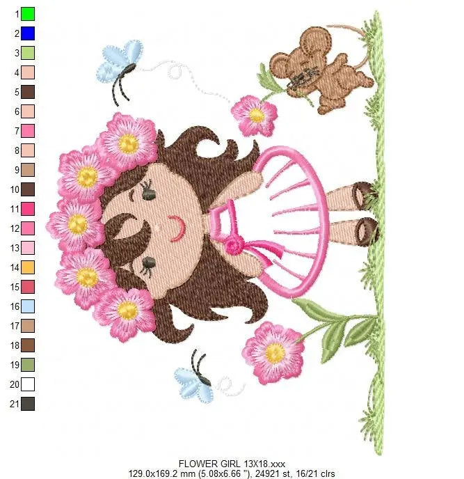 Baby girl embroidery designs - Fairy embroidery design machine embroidery - girl with flowers embroidery file - disney embroidery pattern Marcia Embroidery