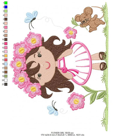 Baby girl embroidery designs - Fairy embroidery design machine embroidery - girl with flowers embroidery file - disney embroidery pattern Marcia Embroidery