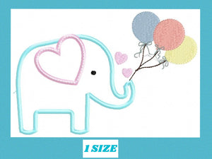 Elephant with balloons embroidery designs - Birthday party elephant embroidery design machine embroidery pattern - instant digital download