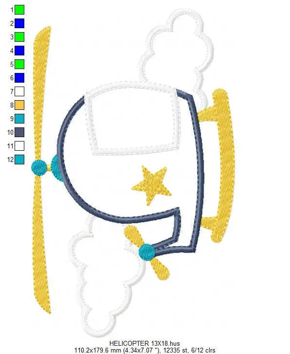 Helicopter embroidery designs - Chopper embroidery design machine embroidery pattern - Sky embroidery Helicopter design baby boy embroidery Marcia Embroidery