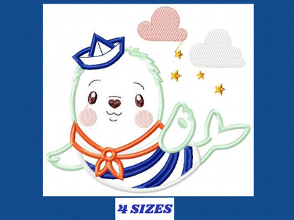 Seal embroidery designs - Sailor embroidery design machine embroidery pattern - children embroidery file - seal applique design baby boy