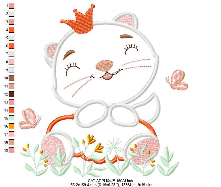 Cat embroidery design - Animal embroidery designs machine embroidery pattern - Kitty embroidery file - girl embroidery cat applique design