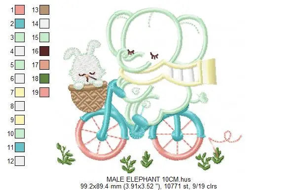 Elephant embroidery designs - Safari embroidery design machine embroidery pattern - Animal embroidery file - elephant applique bicycle bike Marcia Embroidery