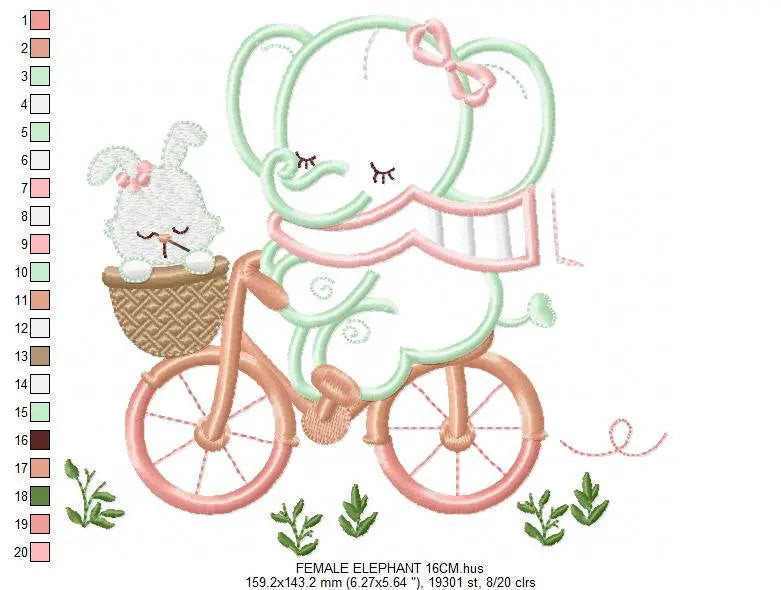 Elephant embroidery designs - Safari embroidery design machine embroidery pattern - Animal embroidery file - elephant applique bicycle bike Marcia Embroidery