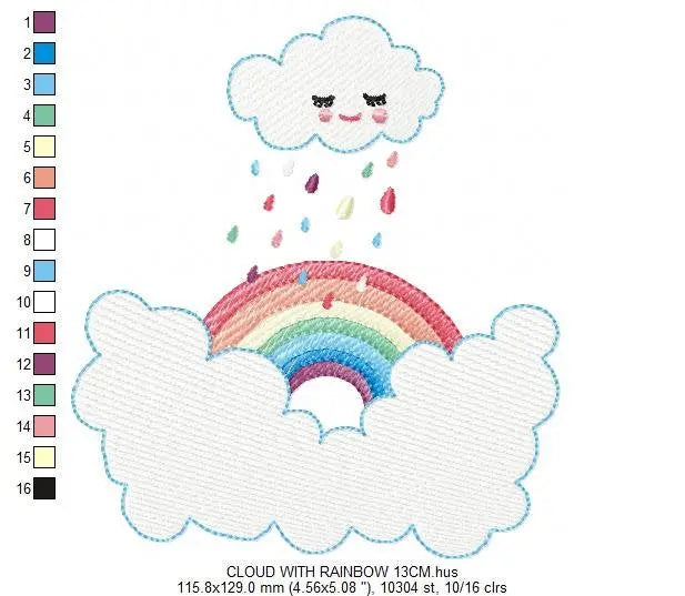 Cloud embroidery design - rainbow embroidery designs machine embroidery pattern - baby girl embroidery file - rain embroidery sky embroidery Marcia Embroidery