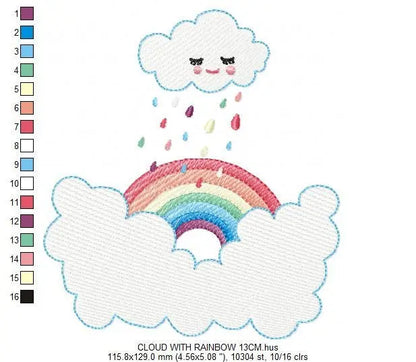 Cloud embroidery design - rainbow embroidery designs machine embroidery pattern - baby girl embroidery file - rain embroidery sky embroidery Marcia Embroidery