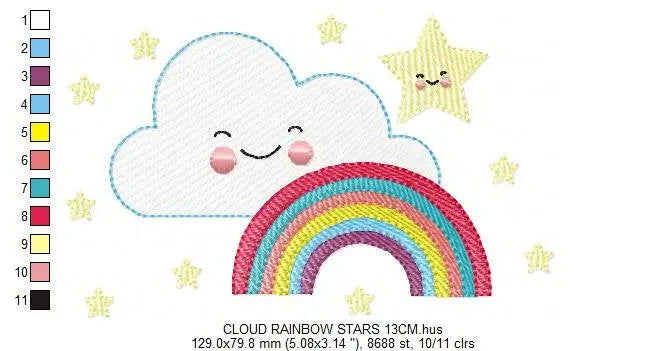 Cloud embroidery design - rainbow embroidery designs machine embroidery pattern - sky embroidery file - kid embroidery rainbow fill stitch Marcia Embroidery