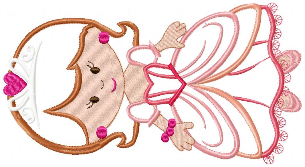 Princess embroidery designs - Queen with party dress machine embroidery pattern - Princess applique - Instant digital download pes jef dst