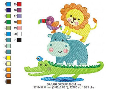 Safari embroidery designs - Animals embroidery design machine embroidery pattern - Toucan embroidery file - alligator lion hippo design