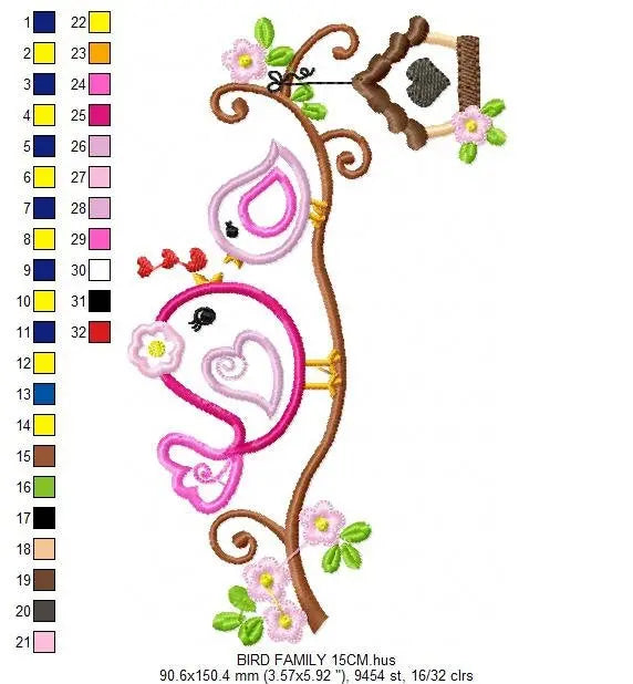 Family Bird embroidery designs - Bird with Flowers embroidery design machine embroidery pattern - Bird applique file - Instant download pes Marcia Embroidery