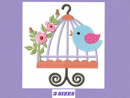Bird embroidery designs - Birdcage embroidery design machine embroidery pattern - instant download - Kitchen embroidery digital file  flower
