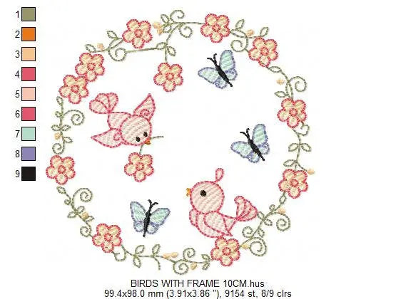 Bird embroidery designs - Birds Wreath embroidery design machine embroidery pattern - instant download flower wreath design girl embroidery Marcia Embroidery