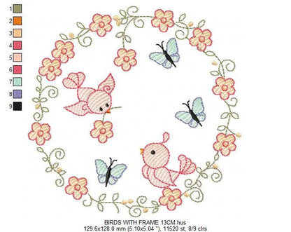Bird embroidery designs - Birds Wreath embroidery design machine embroidery pattern - instant download flower wreath design girl embroidery Marcia Embroidery