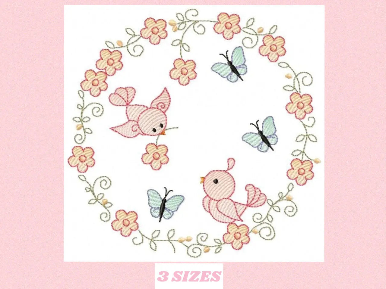Bird embroidery designs - Birds Wreath embroidery design machine embroidery pattern - instant download flower wreath design girl embroidery Marcia Embroidery