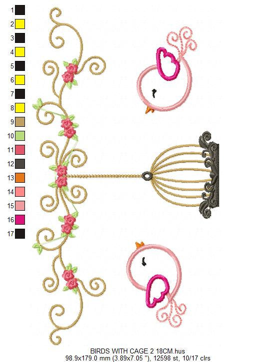 Bird embroidery designs - Birdcage embroidery design machine embroidery pattern - instant download - baby girl embroidery bird applique