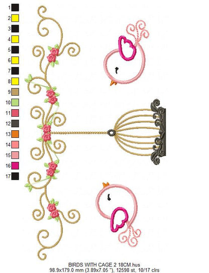Bird embroidery designs - Birdcage embroidery design machine embroidery pattern - instant download - baby girl embroidery bird applique