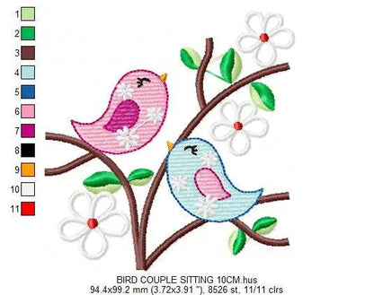 Bird Family embroidery designs - Bird with tree and flowers machine embroidery pattern -  - Cherry blossom tree - Instant download pes jef Marcia Embroidery