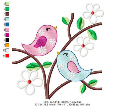 Bird Family embroidery designs - Bird with tree and flowers machine embroidery pattern -  - Cherry blossom tree - Instant download pes jef Marcia Embroidery