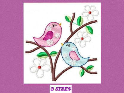 Bird Family embroidery designs - Bird with tree and flowers machine embroidery pattern -  - Cherry blossom tree - Instant download pes jef Marcia Embroidery