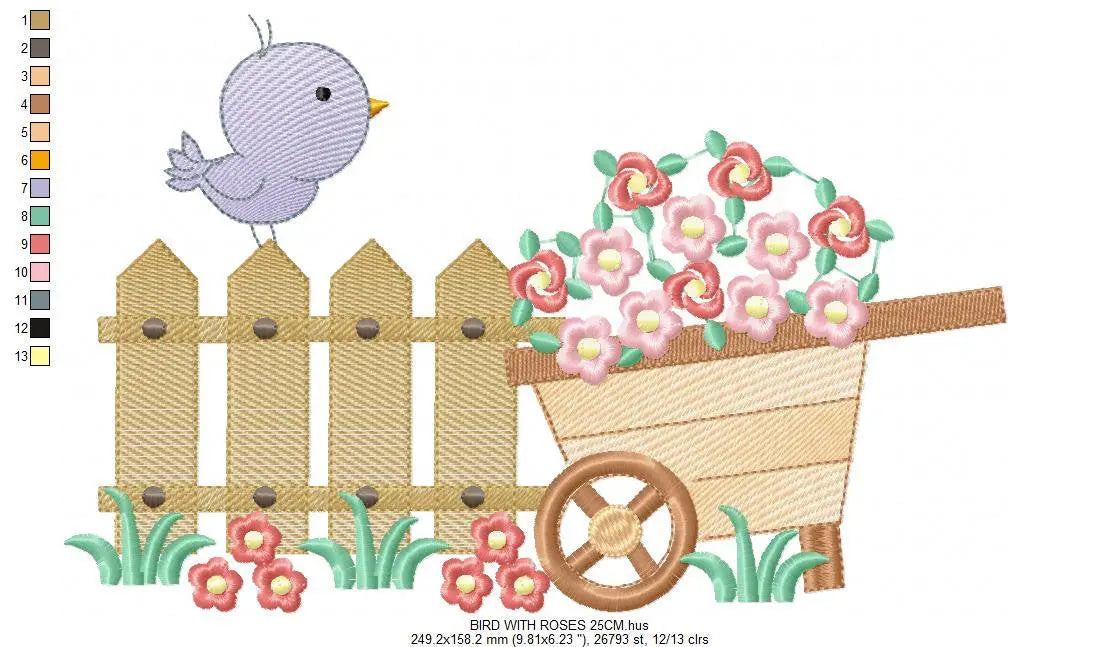 Bird embroidery designs - Garden embroidery design machine embroidery pattern - Bird with flowers design - baby girl embroidery file Marcia Embroidery