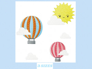 Hot air balloon embroidery designs - Sky embroidery design machine embroidery pattern - Clouds embroidery file - instant download pes jef