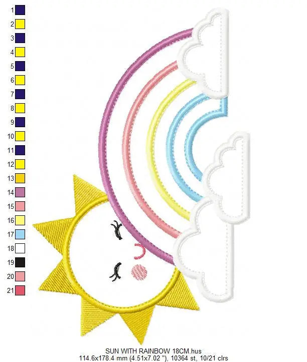 Sun and rainbow embroidery design - Rainbow with clouds applique machine embroidery pattern - Baby girl file - Instant digital download pes Marcia Embroidery