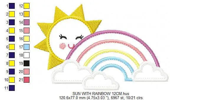 Sun and rainbow embroidery design - Rainbow with clouds applique machine embroidery pattern - Baby girl file - Instant digital download pes Marcia Embroidery